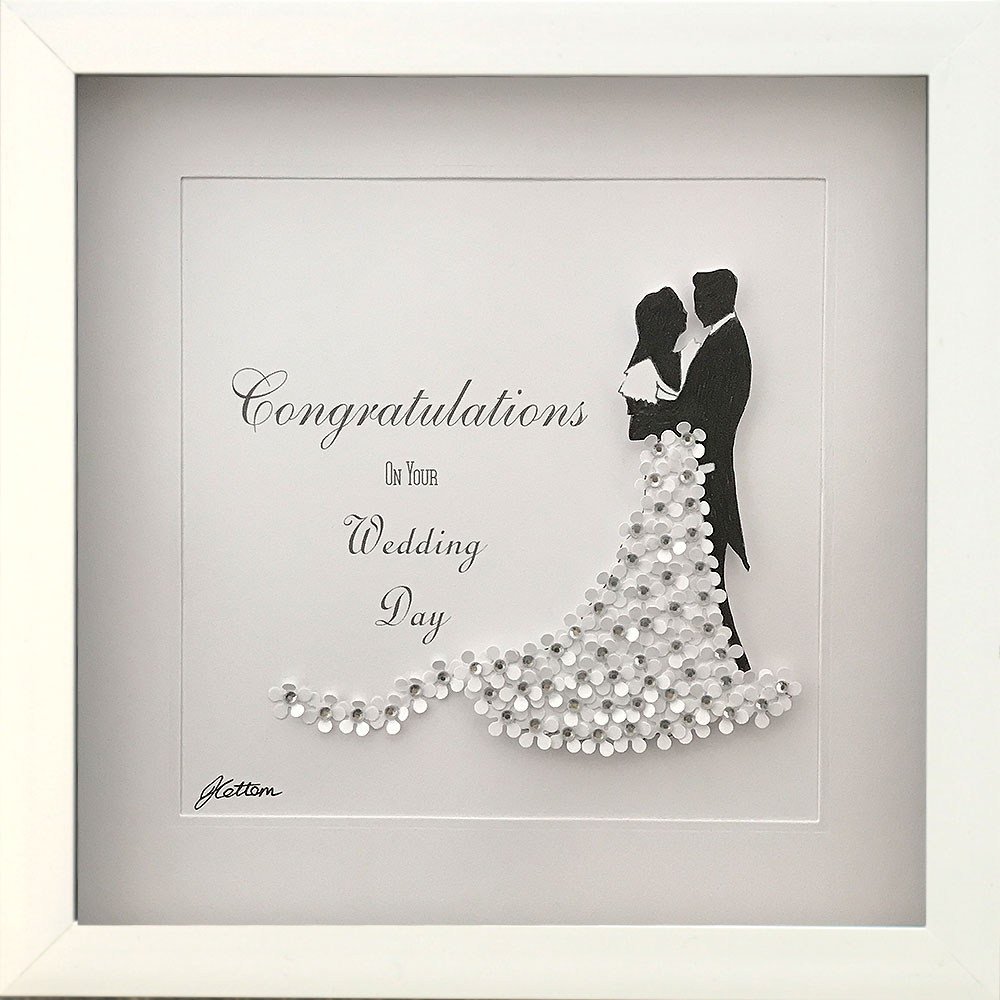 Personalised Congratulations On Your Wedding Day 8 X 8 Inch Diamante Picture In A White Or Black Frame Craf Ted